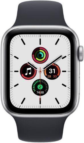 Apple Watch SE 1st Gen (2020) (Cellular + GPS) - 32GB - 44mm - Silver Aluminum Case with Black Rubber Sport Band