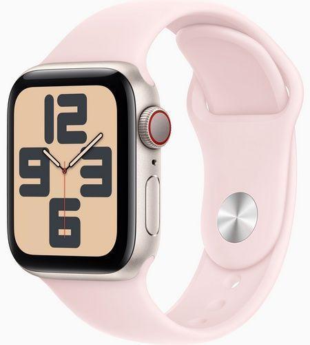 Apple Watch SE 2nd Gen (2022) (Cellular + GPS) - 32GB - 40mm - Starlight Aluminum Case with Pink Rubber Sport Band - Small/Medium Size