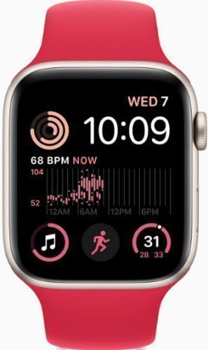 Apple Watch SE 2nd Gen (2022) (Cellular + GPS) - 32GB - 40mm - Starlight Aluminum Case with Red Rubber Sport Band - Small/Medium Size