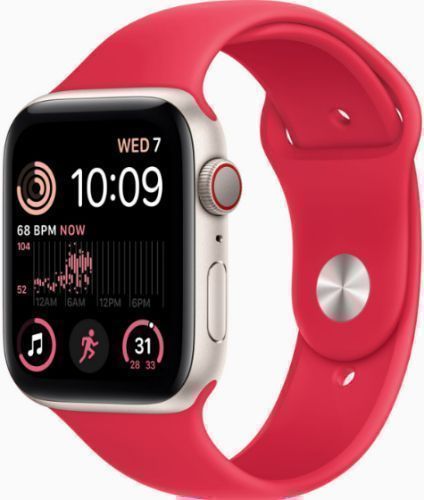 Apple Watch SE 2nd Gen (2022) (Cellular + GPS) - 32GB - 40mm - Starlight Aluminum Case with Red Rubber Sport Band - Small/Medium Size