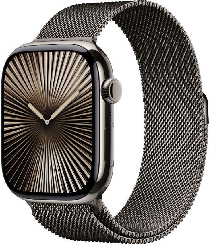 Apple Watch Series 10 (Cellular + GPS) - 64GB - 46mm - Natural Titanium Case with Slate Stainless Steel Milanese Loop Band - One Size