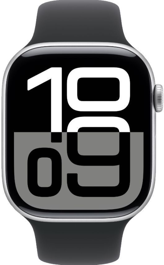 Apple Watch Series 10 (GPS) - 64GB - 46mm - Silver Aluminum Case with Black Rubber Sport Band - M/L Size