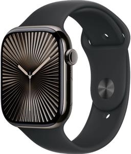 Apple Watch Series 10 (Cellular + GPS) - 64GB - 46mm - Slate Titanium Case with Black Rubber Sport Band - One Size