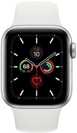 Apple Watch Series 5 (Cellular + GPS) - 32GB - 44mm - Silver Aluminum Case with White Rubber Sport Band
