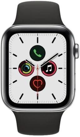 Apple Watch Series 5 (Cellular + GPS) - 32GB - 44mm - Silver Stainless Steel Case with Black Rubber Sport Band