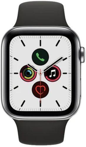 Apple Watch Series 5 (Cellular + GPS) - 32GB - 44mm - Silver Stainless Steel Case with Black Rubber Sport Band