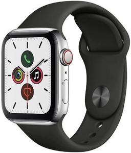 Apple Watch Series 5 (Cellular + GPS) - 32GB - 44mm - Silver Stainless Steel Case with Black Rubber Sport Band
