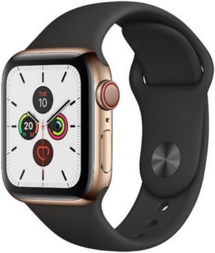 Apple Watch Series 6 (Cellular + GPS) - 32GB - 40mm - Gold Stainless Steel Case with Black Rubber Sport Band
