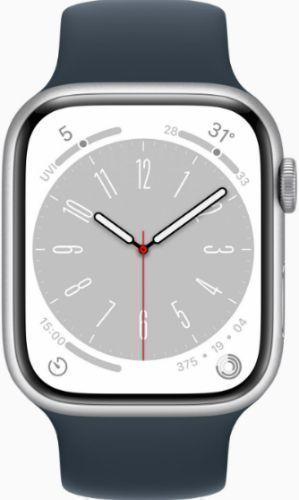 Apple Watch Series 8 (GPS) - 32GB - 45mm - Silver Aluminum Case with Midnight Rubber Solo Loop Band