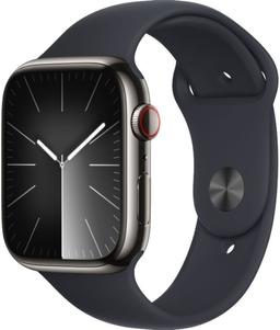 Apple Watch Series 9 (Cellular + GPS) - 64GB - 45mm - Graphite Stainless Steel Case with Midnight Rubber Sport Band - Medium/Large Size