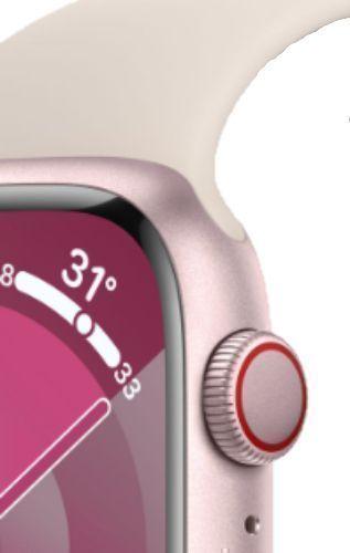 Apple Watch Series 9 (GPS) - 64GB - 45mm - Pink Aluminum Case with Starlight Rubber Sport Band - One Size