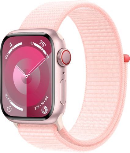 Apple Watch Series 9 (Cellular + GPS) - 64GB - 45mm - Pink Aluminum Case with Light Pink Textile Sport Loop - One Size