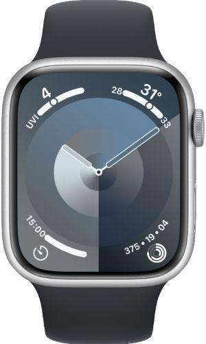 Apple Watch Series 9 (Cellular + GPS) - 64GB - 45mm - Silver Aluminum Case with Midnight Rubber Sport Band - Medium/Large Size