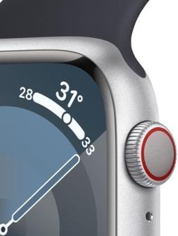 Apple Watch Series 9 (Cellular + GPS) - 64GB - 45mm - Silver Aluminum Case with Midnight Rubber Sport Band - Medium/Large Size