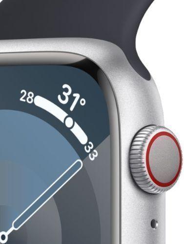 Apple Watch Series 9 (Cellular + GPS) - 64GB - 45mm - Silver Aluminum Case with Midnight Rubber Sport Band - Medium/Large Size