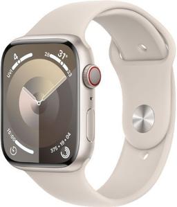 Apple Watch Series 9 (Cellular + GPS) - 64GB - 45mm - Starlight Aluminum Case with Starlight Rubber Sport Band - Medium/Large Size