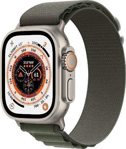 Apple Watch Ultra (Cellular + GPS) - 32GB - 49mm - Titanium Titanium Case with Green Rubber Alpine Loop Band - Small Size