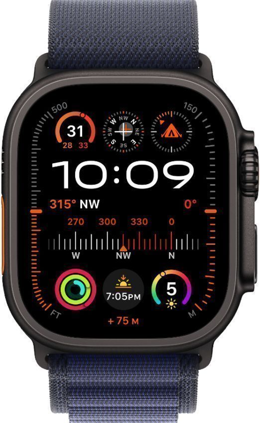 Apple Watch Ultra 2 (Cellular + GPS) - 64GB - 49mm - Black Titanium Case with Navy Textile Alpine Loop Band - One Size