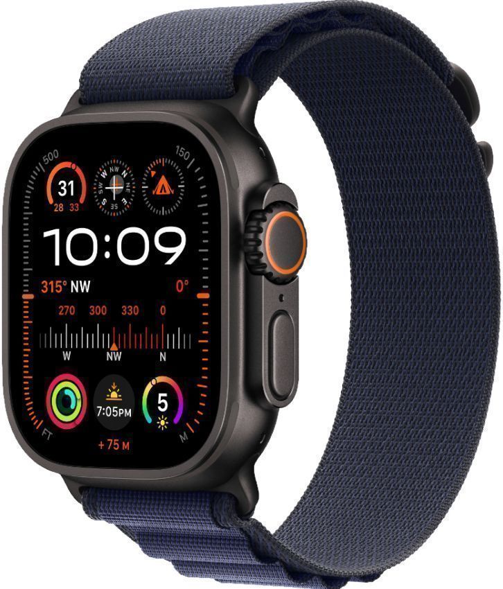 Apple Watch Ultra 2 (Cellular + GPS) - 64GB - 49mm - Black Titanium Case with Navy Textile Alpine Loop Band - One Size