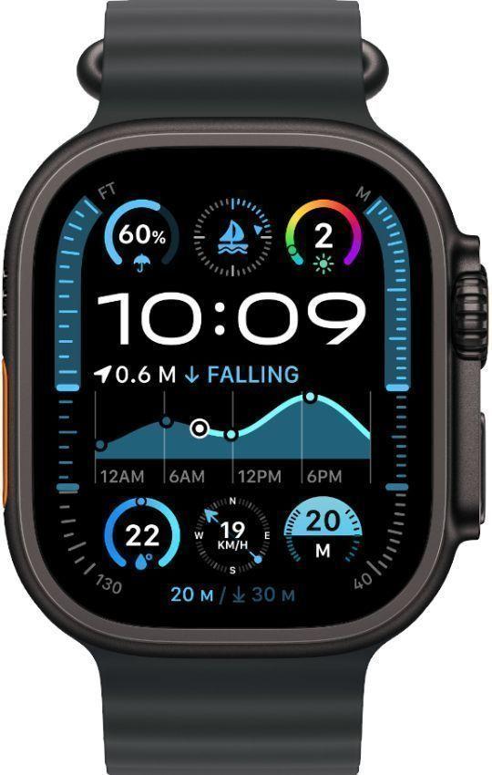 Apple Watch Ultra 2 (Cellular + GPS) - 64GB - 49mm - Black Titanium Case with Black Rubber Ocean Band - Medium Size