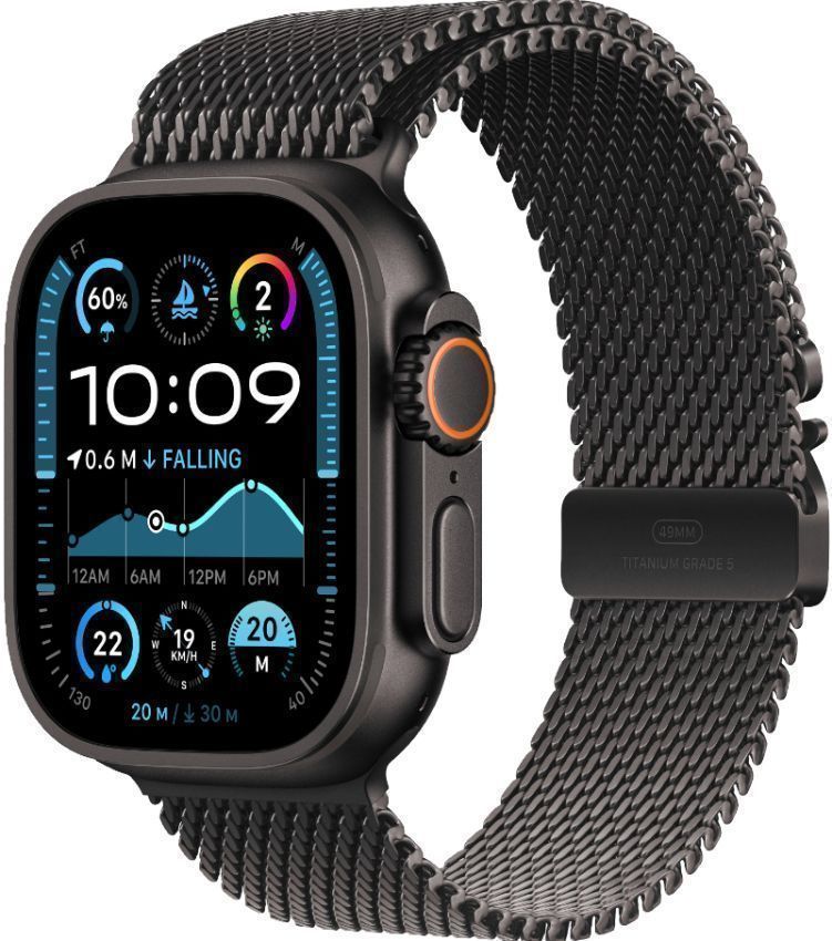 Apple Watch Ultra 2 (Cellular + GPS) - 64GB - 49mm - Black Titanium Case with Black Textile Titanium Milanese Loop Band - One Size