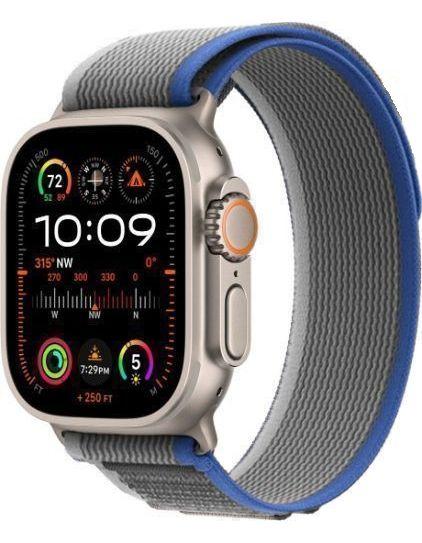 Apple Watch Ultra 2 (Cellular + GPS) - 64GB - 49mm - Titanium Titanium Case with Blue/Grey Textile Trail Loop Band - One Size