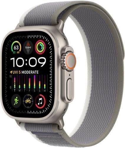 Apple Watch Ultra 2 (Cellular + GPS) - 64GB - 49mm - Titanium Titanium Case with Green/Grey Textile Trail Loop Band - One Size