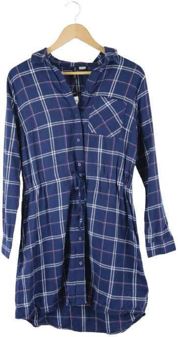 H&M  Check Shirt Dress 10 - Blue - Excellent
