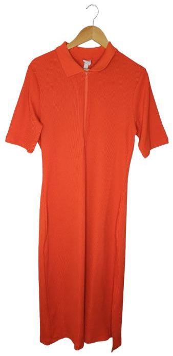 H&M  Ribbed Maxi Dress L - Orange - Excellent