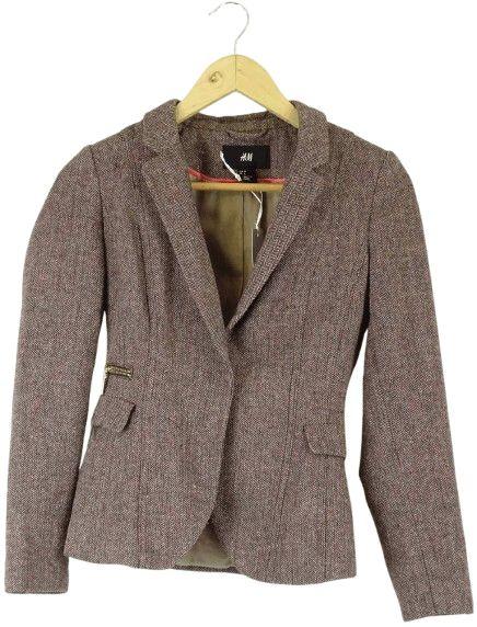 H&M  Woven Herringbone Blazer 4 - Brown - Excellent