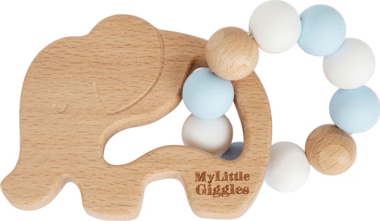 My Little Giggles Elwood Elephant Ring Teether - Baby Blue - Brand New