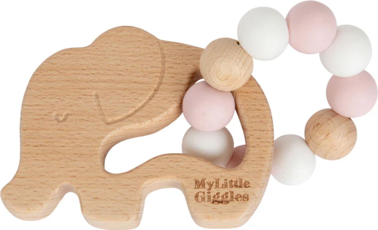 My Little Giggles Elwood Elephant Ring Teether - Dusky Rose - Brand New