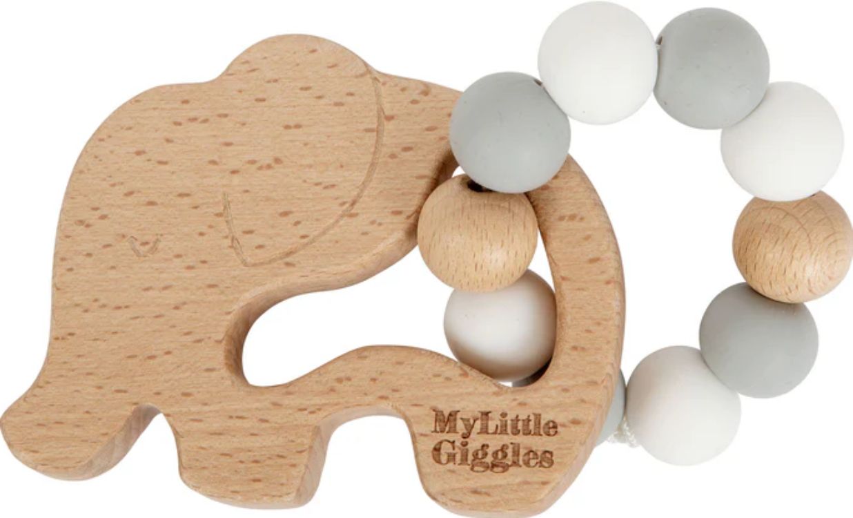 My Little Giggles Elwood Elephant Ring Teether - Glacier Grey - Brand New