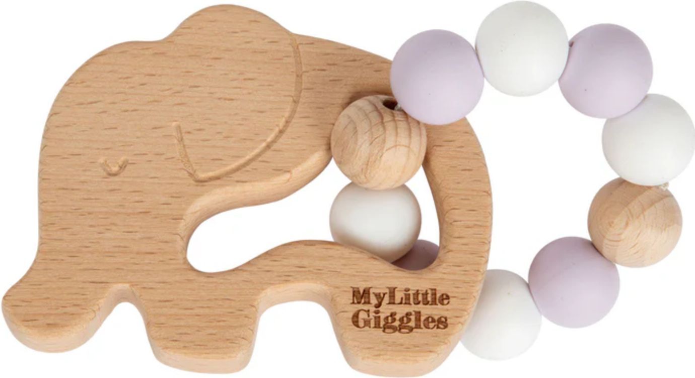 My Little Giggles Elwood Elephant Ring Teether - Lavender Fog - Brand New