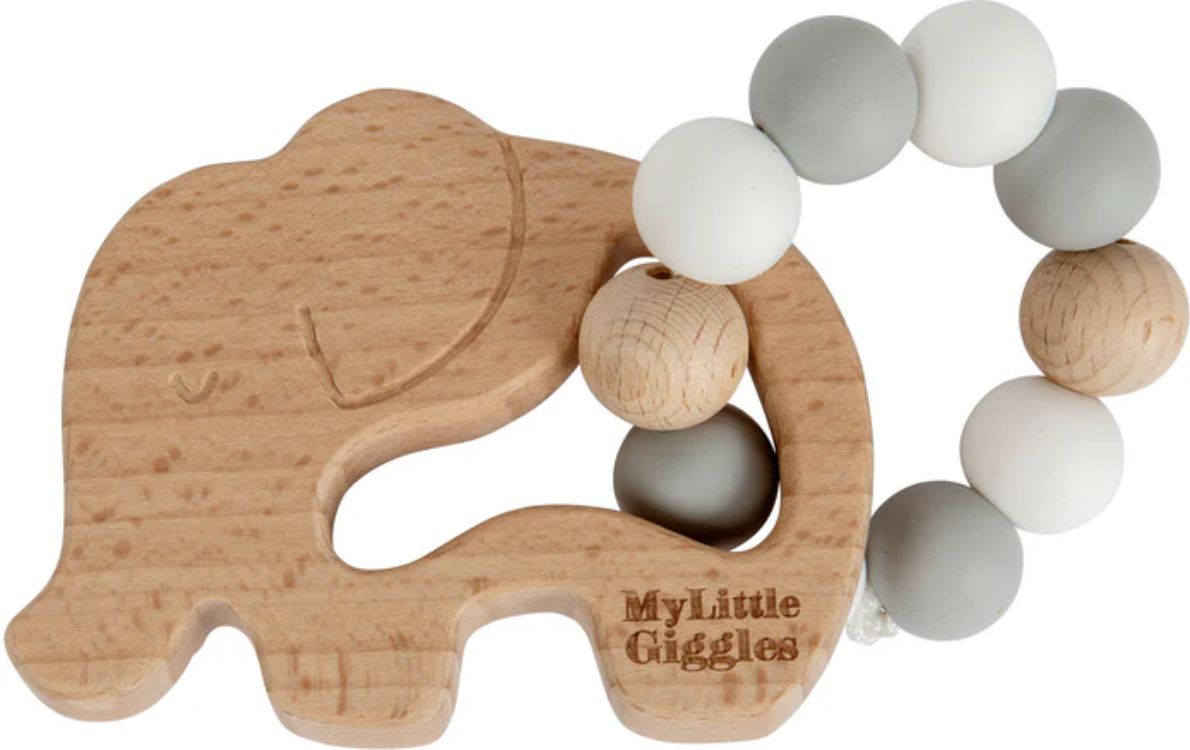 My Little Giggles Elwood Elephant Ring Teether - Light Grey - Brand New