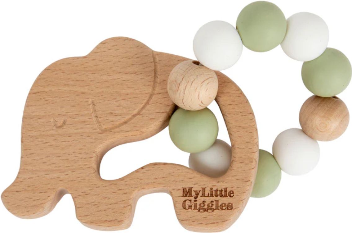 My Little Giggles Elwood Elephant Ring Teether - Lint - Brand New