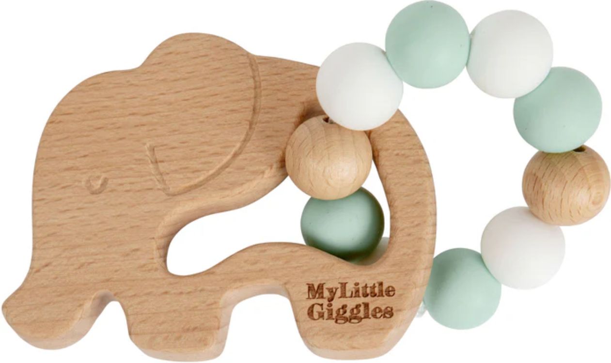 My Little Giggles Elwood Elephant Ring Teether - Mint - Brand New