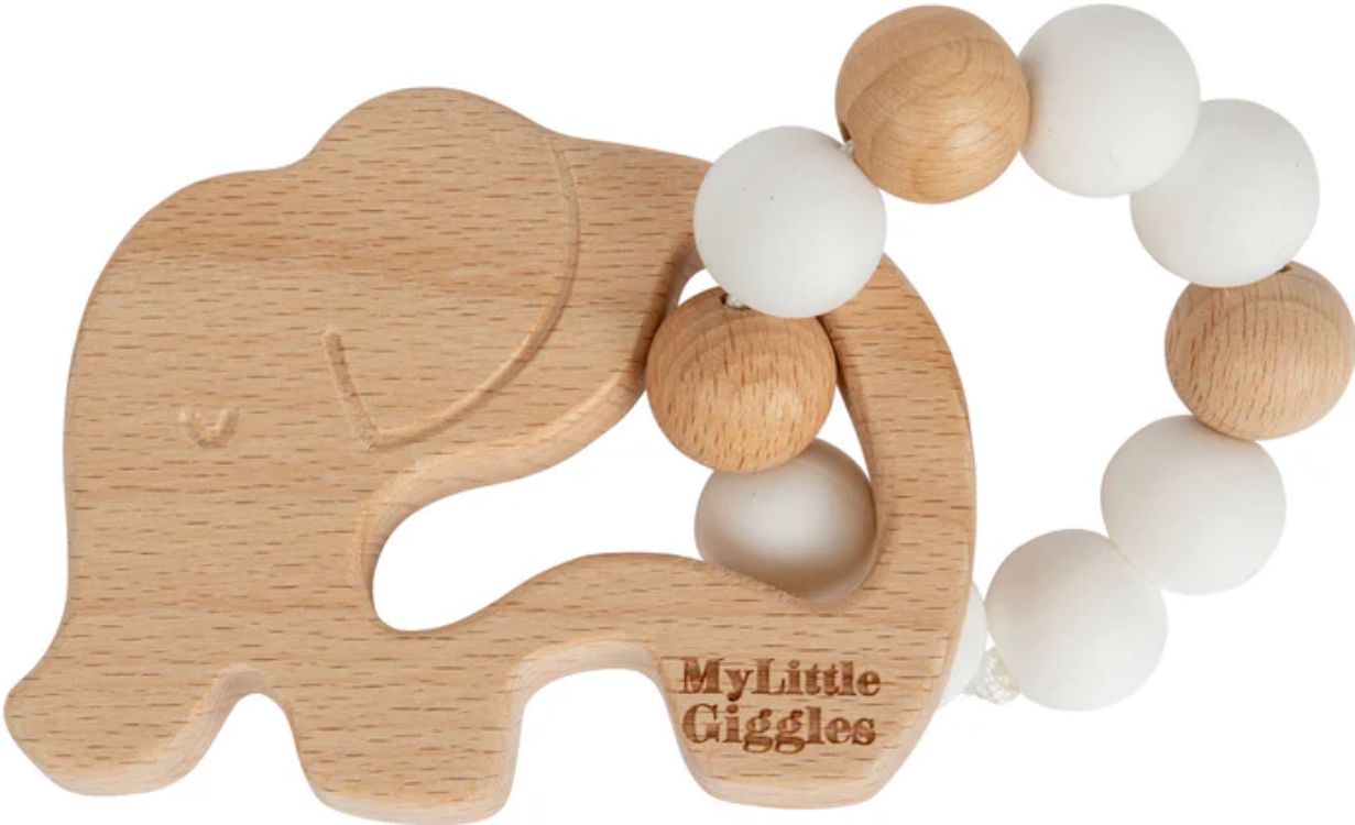 My Little Giggles Elwood Elephant Ring Teether - Natural/White - Brand New