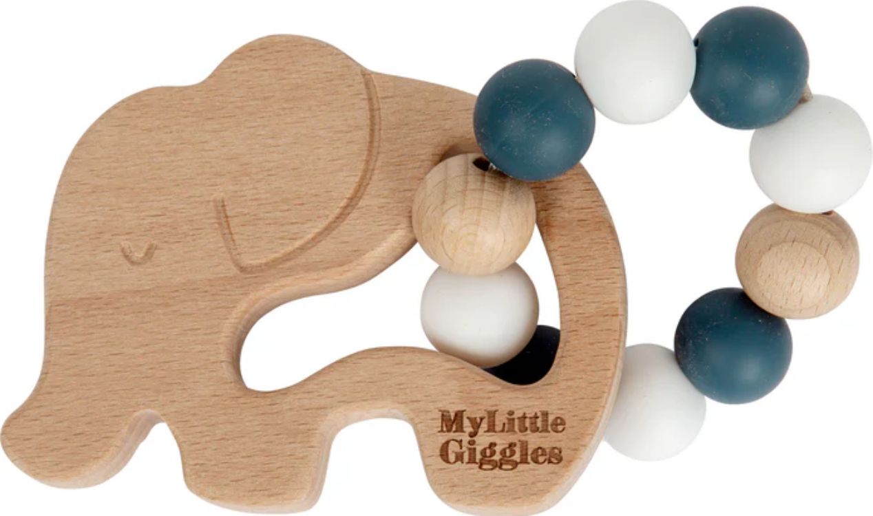 My Little Giggles Elwood Elephant Ring Teether - Navy - Brand New
