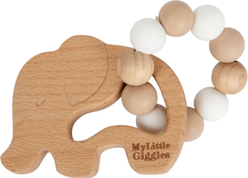 My Little Giggles Elwood Elephant Ring Teether - Oatmeal - Brand New