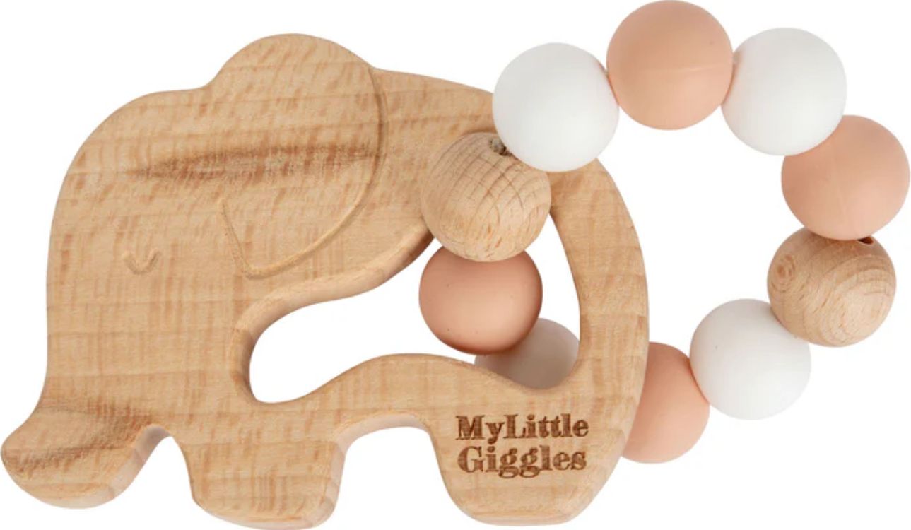 My Little Giggles Elwood Elephant Ring Teether - Peachy - Brand New