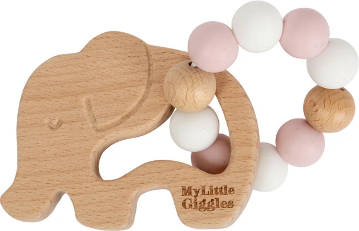 My Little Giggles Elwood Elephant Ring Teether - Rose Quartz - Brand New