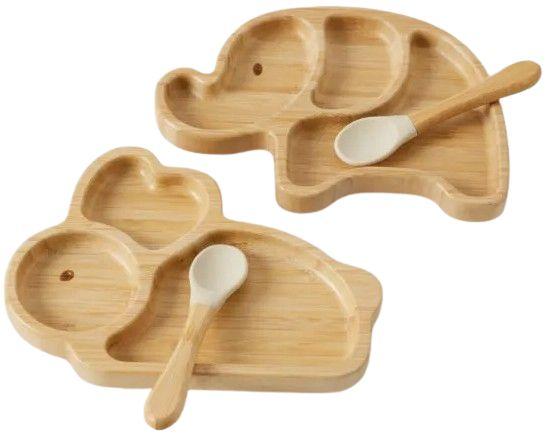 Nordic Kids  Belle Bamboo Divider Plate & Spoon Set - Bamboo/Almond - Over Stock