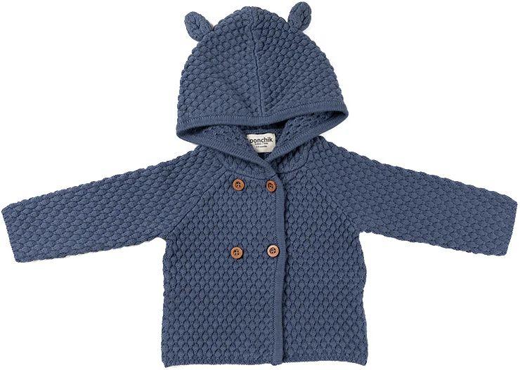 Ponchik Babies + Kids Bear Hood Knit Cardigan (3 - 6M) - Slate