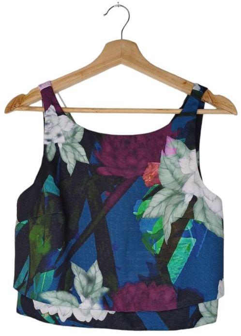 Portmans  Patterned Cropped Blouse 8 - Blue/Green - Excellent