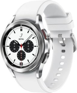 Samsung Galaxy Watch4 (Bluetooth) - 16GB - 42mm - Silver Classic (Stainless Steel) Case with White Fluoroelastomer Ridge Sports Band