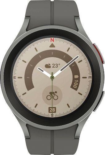 Samsung  Galaxy Watch5 - 16GB - Gray-Pro (Titanium)-D-Buckle Band-Gray - Bluetooth + LTE - 45mm - Gray - Pro (Titanium) - Gray - D-Buckle Band - Hybrid Leather - Excellent