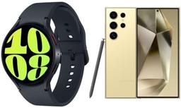 Samsung Galaxy Watch6 - 16GB - Graphite-Aluminum-Sports Band-Black - Bluetooth + LTE - 44mm - Graphite - Aluminum - Black - Sports Band - Fluoroelastomer + Samsung Galaxy S24 Ultra - 256GB - Titanium Yellow - Single Sim - Excellent