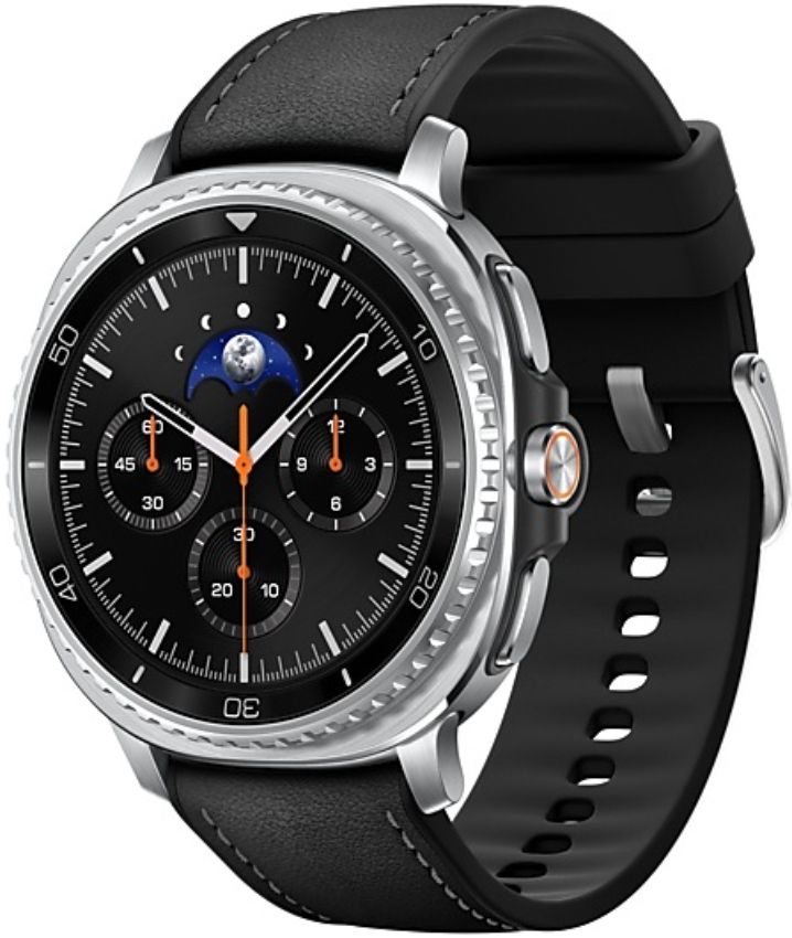Galaxy Watch8 (Bluetooth) - 64GB - 46mm - Black Classic (Stainless Steel) Case with Black Bio-based Synthetic Leather + Rubber Hybrid Band - Small/Medium/Large Size