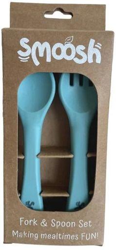 Smoosh Fork and Spoon Set - Teal